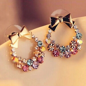 NEW! Gold Bow Rainbow Crystal Earrings
